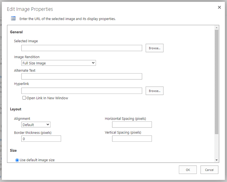 Window showing controls to select an image to add to the page.