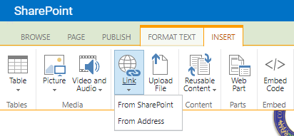 The Insert tab in the ribbon opened and the Link button clicked, showing link options.