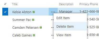 Screenshot of a list item with the 3 dots menu open and delete item highlighted.