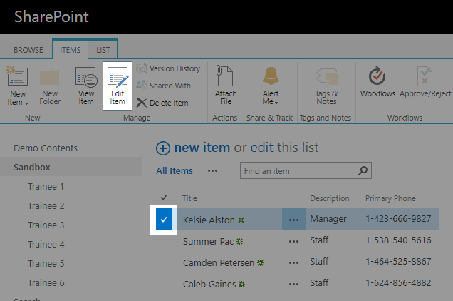 Screenshot of a list item with the checkbox marked and edit properties button highlighted.
