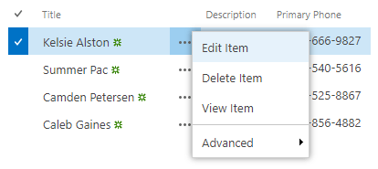 Screenshot of a list item with the 3 dots menu open and edit item highlighted.