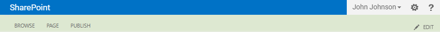 The SharePoint ribbon with a username displayed in the top right corner.