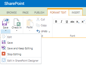 Additional options for the Save button.