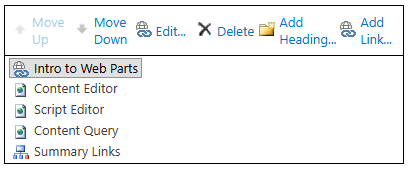 The navigation settings box showing pages for the current section of the site.