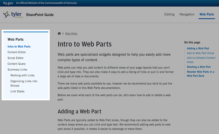 A page on the Secretary of State's website with the side navigation highlighted.