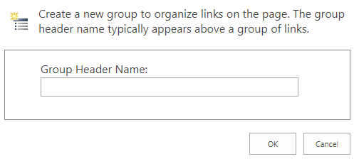 A Summary Links group window with a field to create a new group title.