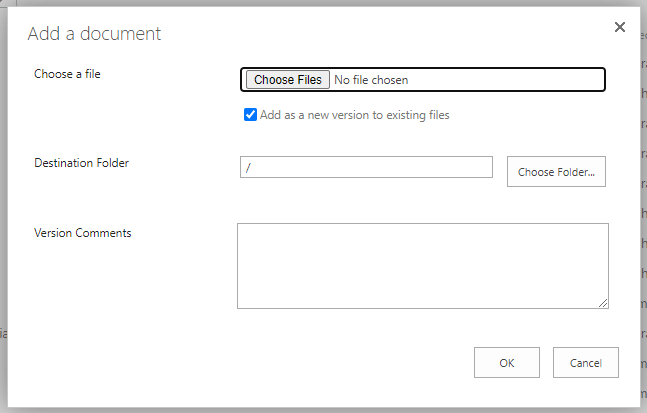 Upload file window with a file selector and an OK button.