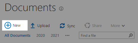 Screenshot highlighting the location of the New button when uploading.