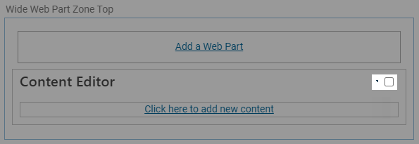 A web part showing the arrow for the edit menu and a checkbox.